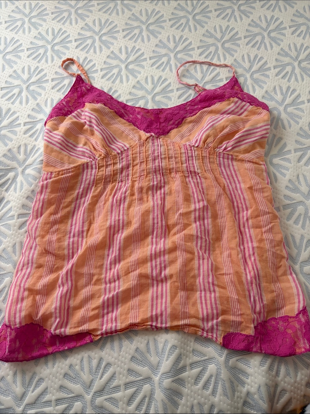 girl krazy Pink and Peach Striped Lace-Trim Cami